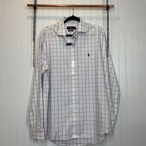 NWT Polo Ralph Lauren Mens Checked Cotton Stretch Classic Fit Button Shirt Sz L